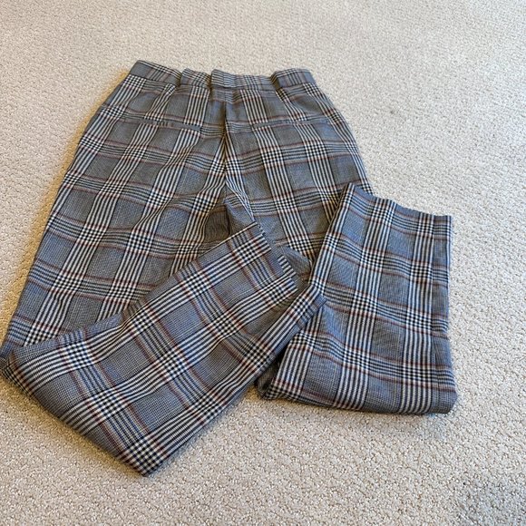 Sandro Pants Stainy Plaid Check Tapered Ankle Crop Neutral Work Modern Sz 34 XS - Picture 9 of 14